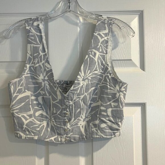 Madewell Linen-Blend Gwen Crop Vest Top in Abstract Flora - Size 4 - Picture 1 of 4
